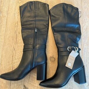 Dolce Vita Black Leather Black Block Heel Tall Boots NWT 9